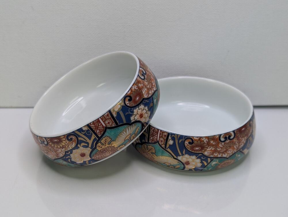 Vintage Fukagawa Seiji Arita Porcelain Bowls Set of 2 Imari Floral Gold Japan